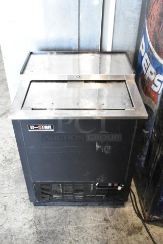 U Star USGF-1L metal commercial back bar cooler with sliding lid. Features U Star branding. 115 volts, 1 phase.