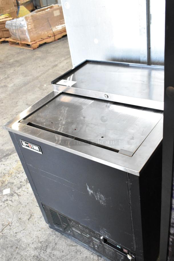 U Star USGF-1L Metal Commercial Back Bar Cooler with sliding lid, 115 volts, 1 phase, visible wear, logo tag.