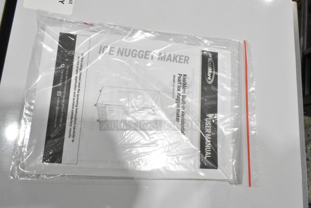 User manual for KoolMore KM-BIM66-NSS Ice Nugget Maker, model shown in clear plastic bag.