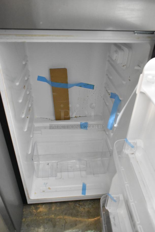 Brand new Vissani HVDR45PS stainless steel cooler with freezer, 115V, 1 phase, some interior signs of scratch and dent.