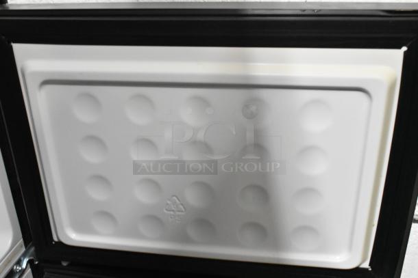 Brand new Vissani HVDR45PS stainless steel cooler with freezer, 115V, 1 phase. Interior detail shown.