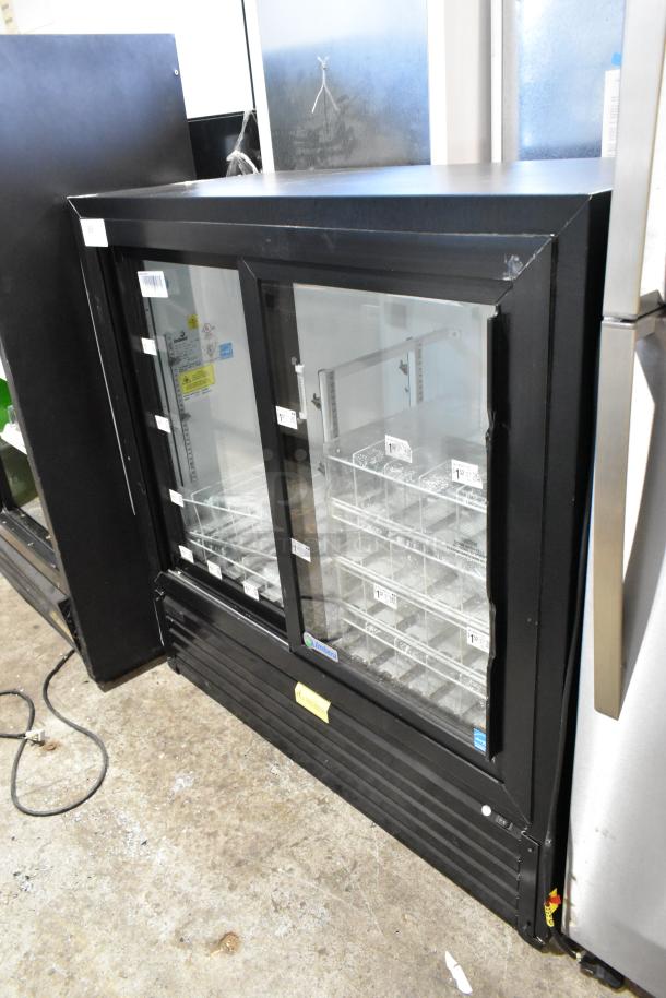 Imbera VRD41 metal commercial 2-door cooler with poly-coated racks. Used condition. 115 volts, 1 phase.