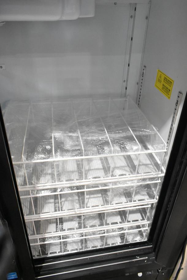 Imbera VRD41 Commercial Cooler, 2-door, metal, poly-coated racks, 115V, 1 phase, new condition, safety warning label inside.