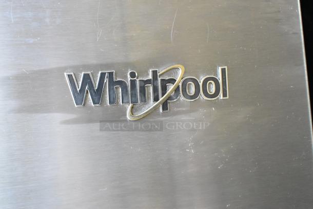 2019 Whirlpool WRT311FZDM01 stainless steel cooler with freezer, 115V, 1 phase, logo on door surface.