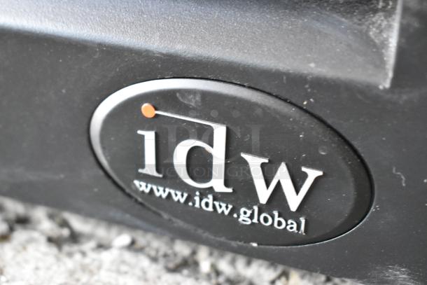 IDW logo and website URL on metal frame, model G-12-F334B-HC Reach In Cooler, commercial single door, poly racks.