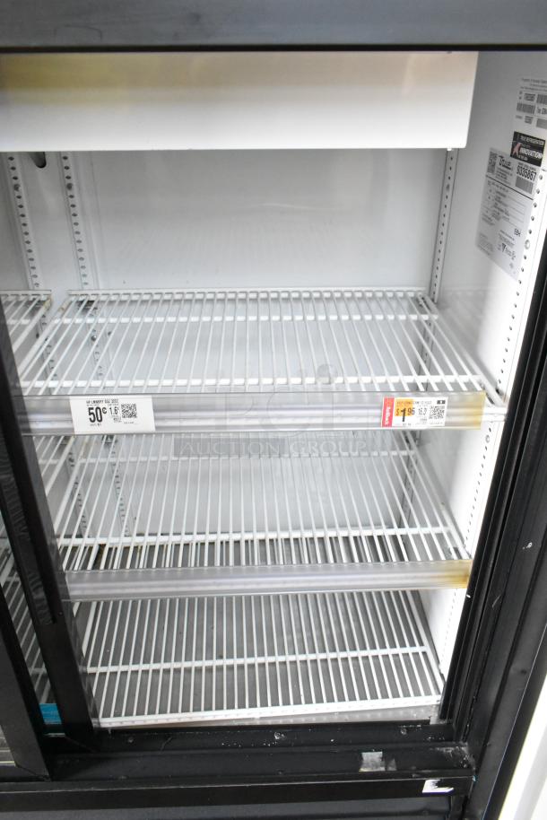 2018 True GDM-41SL-48-HC-LD commercial cooler, dual glass doors, poly-coated racks, 115V, 1 phase, excellent condition.