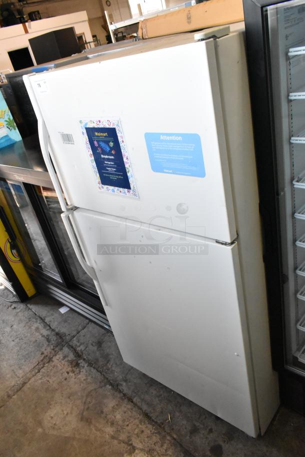 Maytag M1TXEGMYW01 metal cooler with freezer, 115V, 1 phase, in used condition. Labels on the front door.