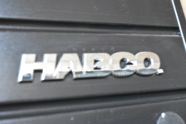 2019 Habco SE18 metal commercial cooler with single door, poly coated racks. Model label visible. 115V, 1 phase.