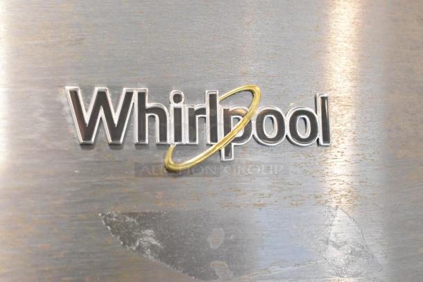 Whirlpool logo on stainless steel surface of 2025 WRT311FZDM05 cooler with freezer, 115V, 1 phase.
