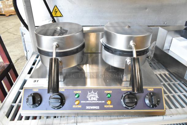 Brand new Carnival King 382WSM 2024 stainless steel double waffle maker with timers, non-stick, 120V, 1 phase.