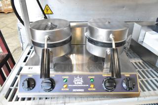 Brand new Carnival King 382WSM 2024 stainless steel double waffle maker with timers, non-stick, 120V, 1 phase.