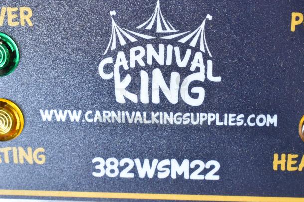Carnival King 382WSM22 double waffle maker label, showing logo and website.