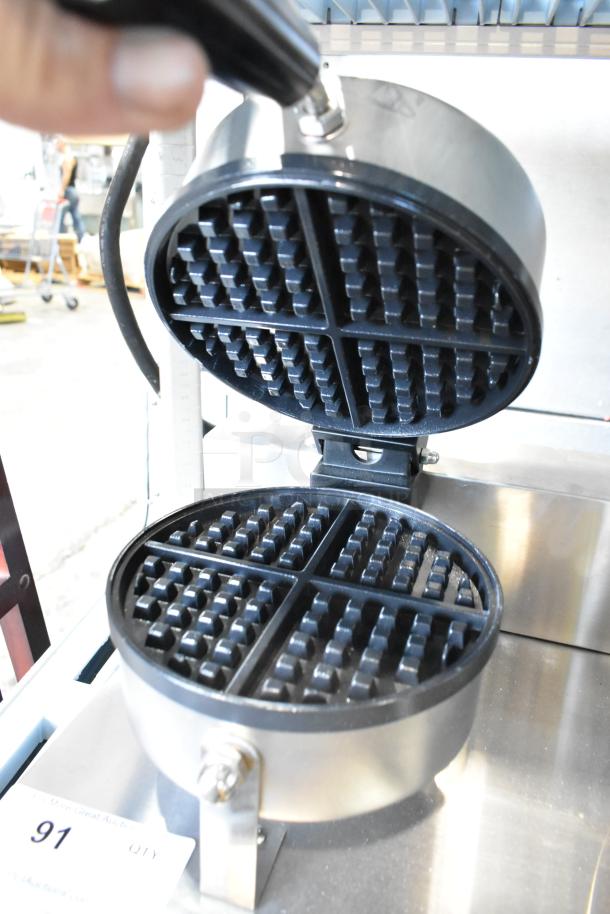 BRAND NEW 2024 Carnival King 382WSM stainless steel double waffle maker, scratch and dent, non-stick with timers, 120V.