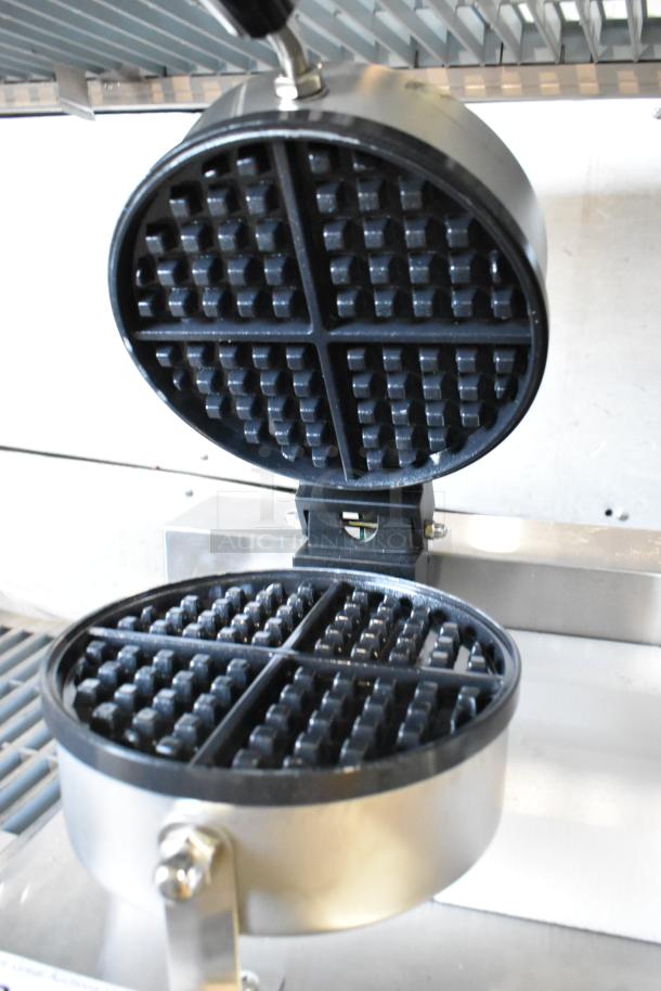 Carnival King 382WSM double waffle maker, stainless steel, non-stick, with timers. Brand new, scratch and dent condition.