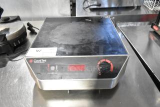CookTek MC3000 stainless steel induction range, single burner, 208-240V, 1 phase, used condition, control panel visible.