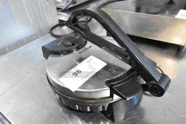 Star Blue SB-SW2093 metal countertop waffle maker, 120 volts, 1 phase, with adjustable temperature dial and handle.