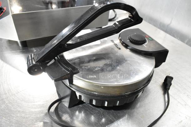 Star Blue SB-SW2093 metal countertop waffle maker, 120 volts, 1 phase, stainless finish, visible temperature dial, used condition.