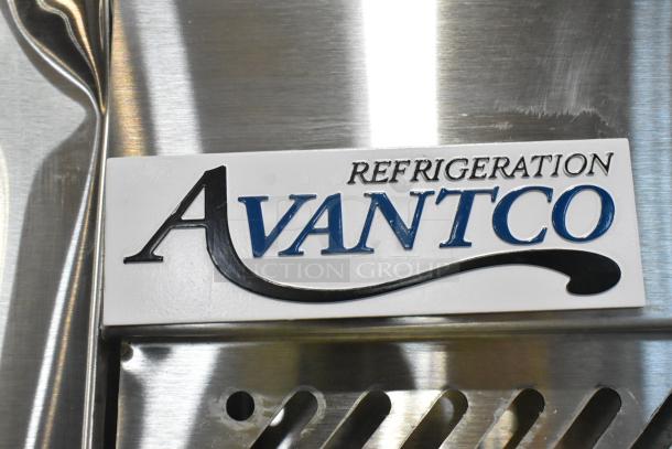 "Avantco logo on stainless steel surface of 2023 Avantco 178Z2RGHC Commercial 2 Door Cooler."
