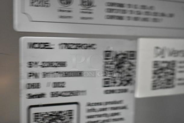 Close-up of model and specification labels for Avantco 178Z2RGHC stainless steel commercial reach-in cooler, 115 volts, 1 phase.