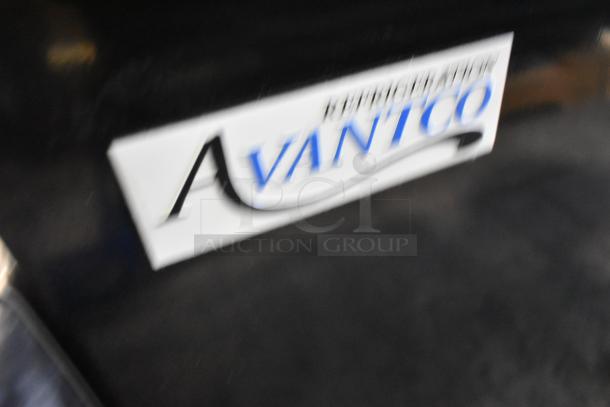 Avantco logo on the side of the 2023 193BCD48B 48" curved glass black dry bakery display case, 115V, 1 phase.