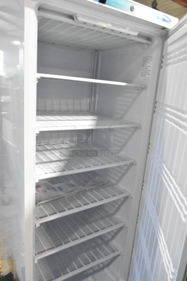 Brand new KoolMore KM-FMD20WH commercial freezer, single door, metal construction, poly coated racks, 115V, 1 phase.