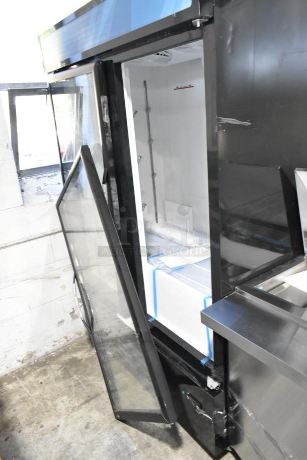 BRAND NEW Mainstreet 829GMC49B black glass door merchandiser fridge. Doors require reattachment. 115V, 1 phase.