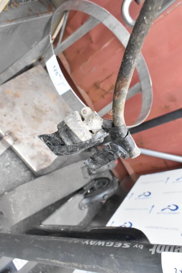 Rondo Seewer Metal Dough Sheeter, unassembled, potential missing parts, seen with metal frame and label in background.