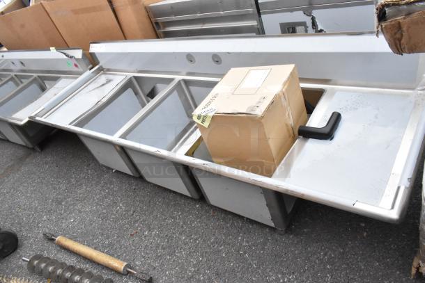 BRAND NEW SCRATCH AND DENT Regency 600S31824218 stainless steel commercial 3 bay sink with dual drain boards.