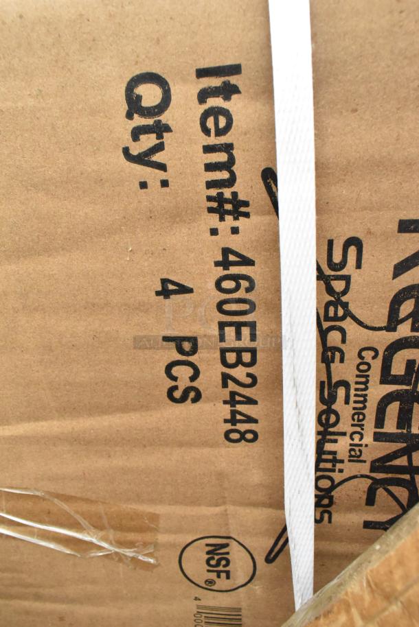 Cardboard box with item# 460EB2448, containing 4 pieces. Box labeled with "NSF" emblem and "Commercial Space Solutions."