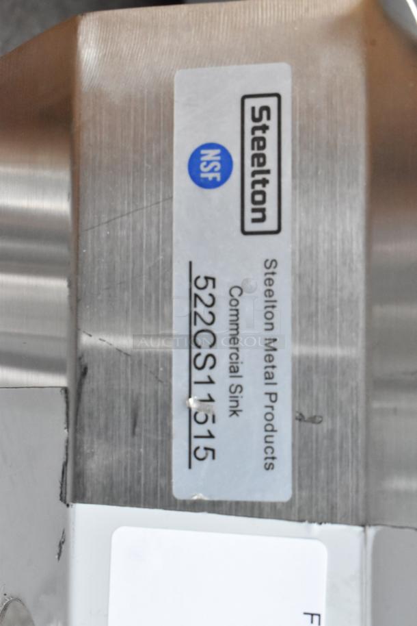 BRAND NEW Steelton 522CS11515 stainless steel single bay sink, scratch and dent condition, no legs, NSF certified label.