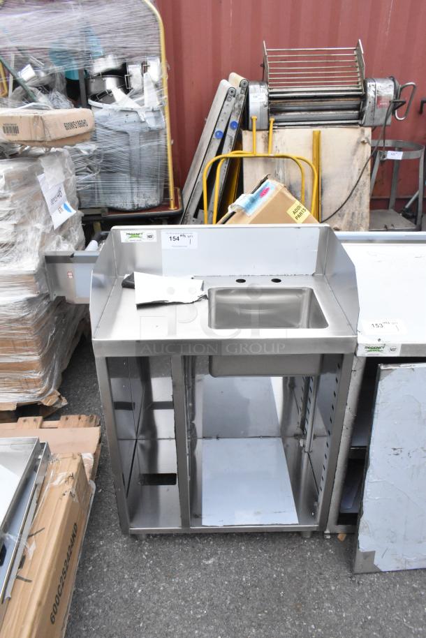 BRAND NEW! Regency 600WST1524SB 24" stainless steel busing station with sink, pan holder; minor scratches visible.