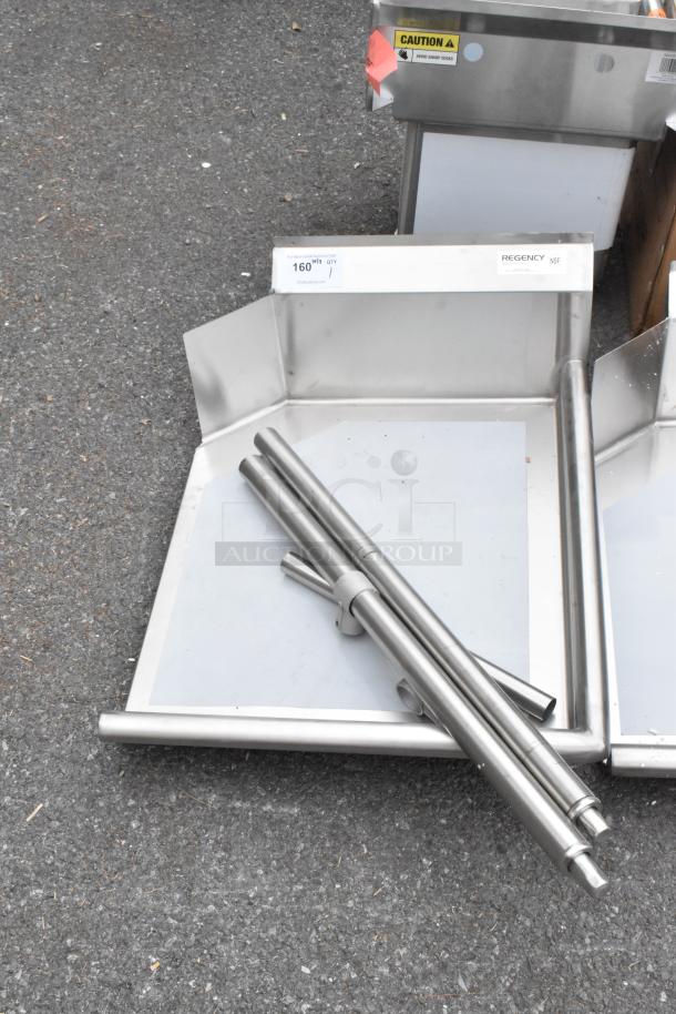 Regency 600CDT24R 16 Gauge 2' Clean Dish Table, right drainboard, brand new with scratches, NSF label visible.