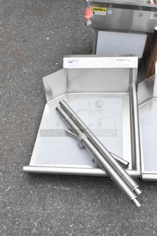 Regency 600CDT24R 16 Gauge 2' Clean Dish Table, right drainboard, brand new with scratches, NSF label visible.