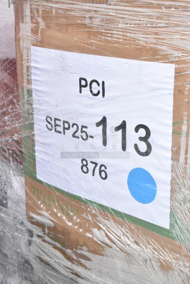 35 sealed boxes labeled PCI SEP25-113, containing dessert cups, containers, pie pans, gloves, foil bags; scratch and dent condition.