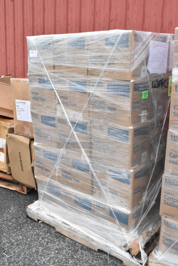 60 boxes of Lavex carton sealing tape, 1.6 Mil, 48mm x 100m, scratch and dent, 36 rolls/case, on a pallet.