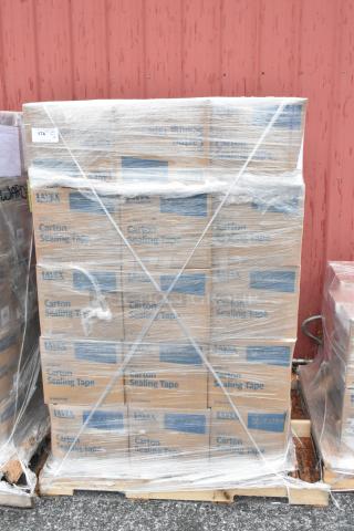 Pallet of 60 boxes Lavex 1.6 Mil Acrylic 48mm x 100m carton sealing tape, wrapped in plastic. 36 rolls per case.
