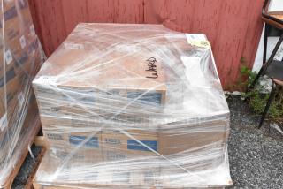 9 boxes of Lavex 1.6 Mil Acrylic Carton Sealing Tape, 48 mm x 100 m, 36/Case, brand new condition, wrapped on a pallet.