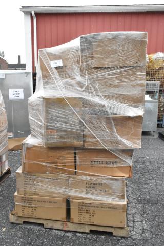 25 boxes on a pallet, wrapped in plastic. Contains new Franmara Cornucopia and Exacto Pour Bar Test Kit. Some boxes labeled "wine cooler."