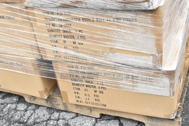 Pallet of 25 boxed Franmara Cornucopia and Exacto Pour Bar Test Kits, new scratch and dent condition, wrapped in plastic.