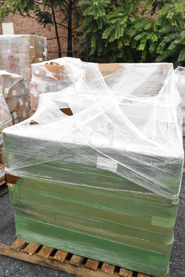 "14 new scratch and dent boxes on a pallet, includes dunnage rack, Metro shelf, gas connector hose kit, wrapped in plastic."