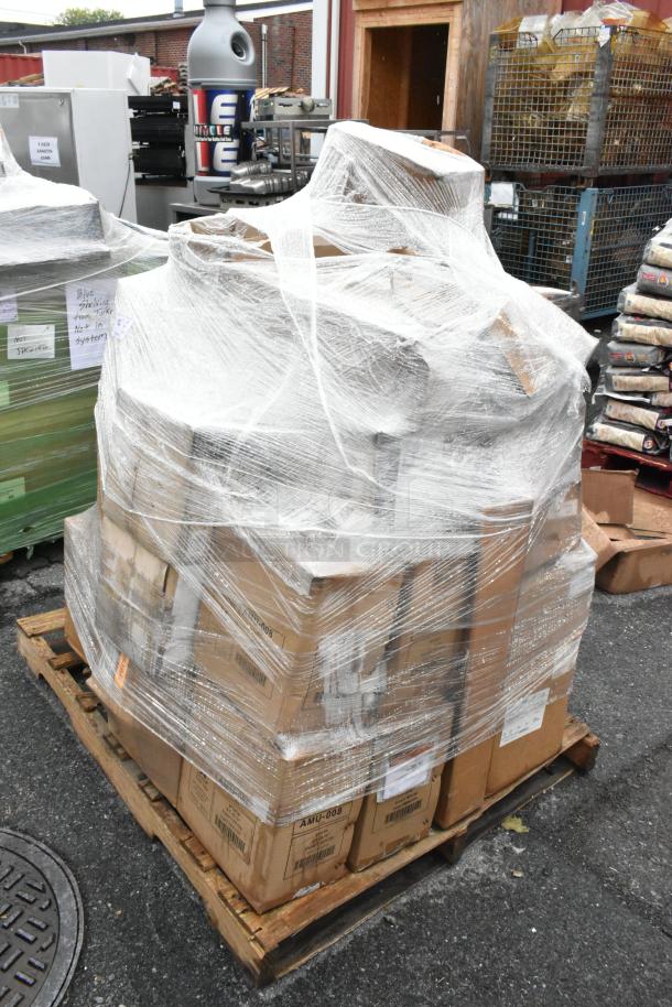 24 brand new scratch and dent boxes on a pallet, wrapped in plastic. Includes therapy bowls, plates, pot brushes, cooling plates.