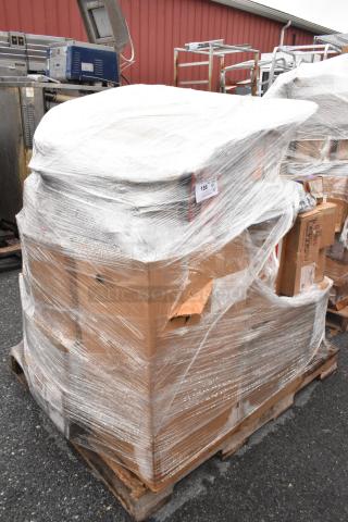 37 boxes wrapped on pallet, new scratch and dent items like plates and a lamp warmer. Tag reads "186".