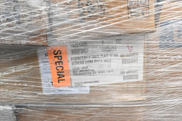29 boxes labeled "SPECIAL" contain brand new scratch and dent items, such as plates and condiment caddies. Made by Steelite International.