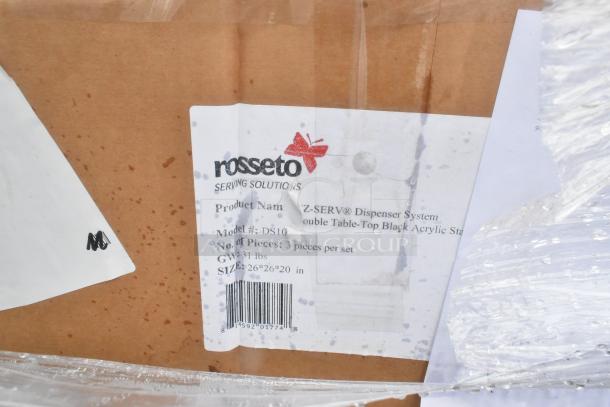 Rosseto SERVE Z-SERV Dispenser System box, Model DS10, size 26x26x20 in, 3 pieces per set, 31 lbs, new condition.