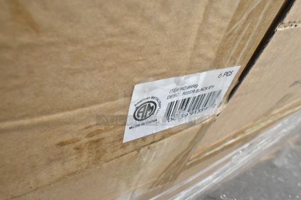 Box label for item BRR9, American Metalcraft, Riser Black 6", 6 pcs, Made in China.