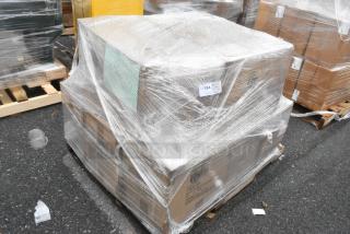 Shrink-wrapped pallet of 13 scratch and dent boxes with risers and baskets, labeled "194." Boxes are new and sealed.