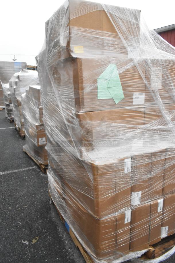 Stack of 15 scratch and dent boxes, wrapped in plastic, containing condiment displays. Labels visible. Brand new condition.