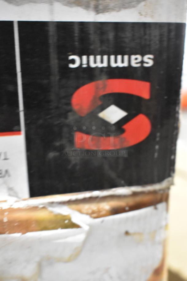 Sammic CK-24V food processor box with visible logo, showing scratch and dent damage. Brand new condition inside.