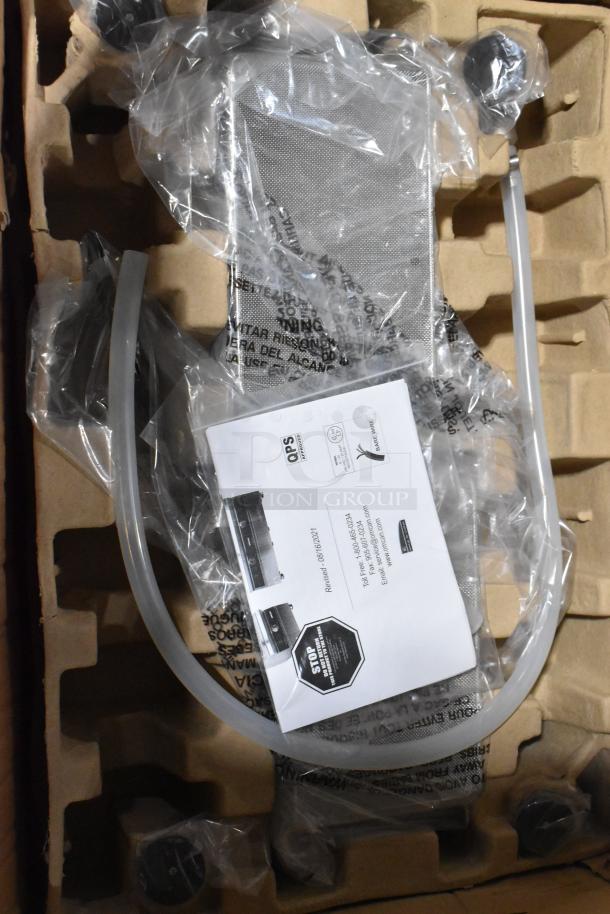 Brand new Omcan 41882 countertop electric pasta cooker in packaging. Includes manufacturer label and protective plastic.