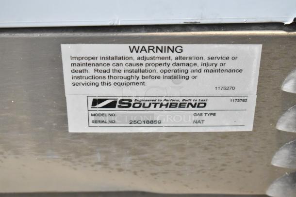 BRAND NEW Southbend Platinum Series stainless steel convection oven label showing model 25C18859, gas type NAT.